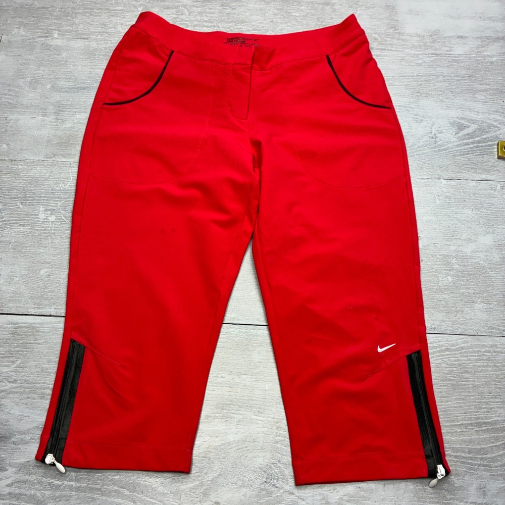 Nike Golf Tour Premium Pants Womens 2 Red Dri-FIT Crop Zipper Hem Active Sport